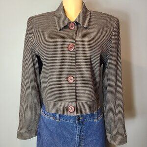 Express Vintage Womens Blazer Crop Tailored Jacket Collared Size 10 Plaid Brown